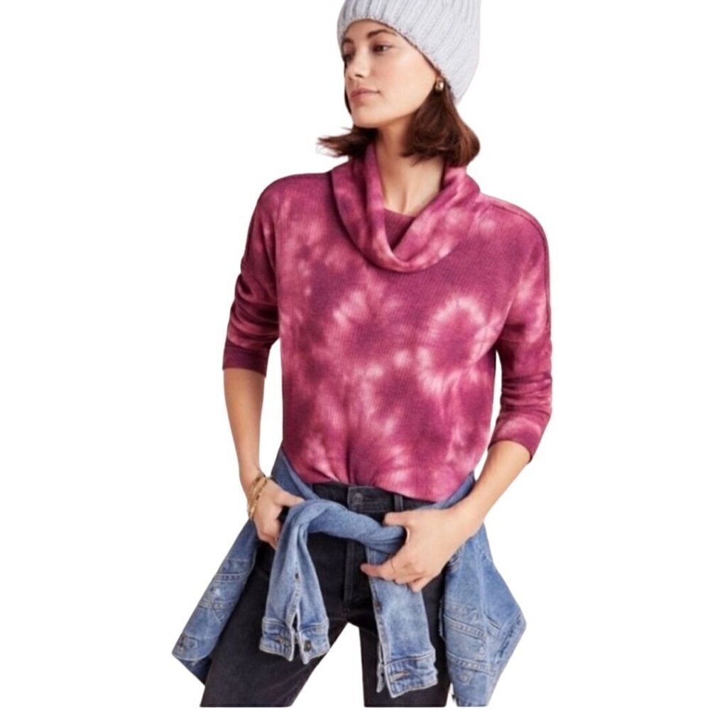 Anthropologie Maeve Ainsley Purple Pink Tie Dye Thermal Oversized Top Size S